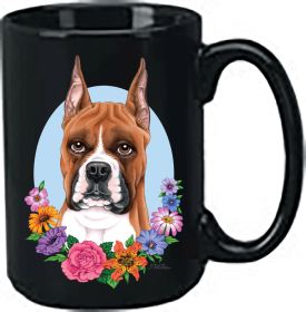 Boxer - Fawn - Cropped - Best of Breed Ceramic 15oz Coffee Black Mug