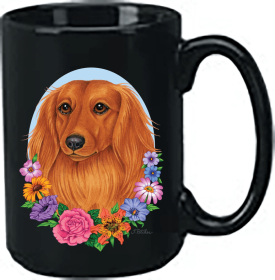 Dachshund - Longhair - Red - Best of Breed Ceramic 15oz Coffee Black Mug