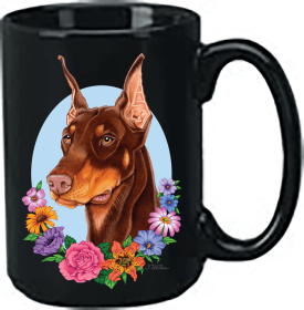 Doberman - Red - Cropped - Best of Breed Ceramic 15oz Coffee Black Mug