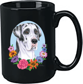 Great Dane - Harlequin - Uncropped - Best of Breed Ceramic 15oz Coffee Black Mug