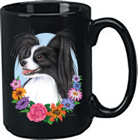 Papillion - Black and White - Best of Breed Ceramic 15oz Coffee Black Mug