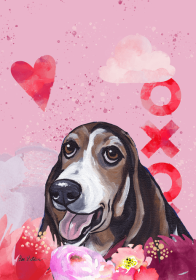 Basset Hound - Hippie Hound Studios Valentines House Flags