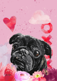 Pug Black - Hippie Hound Studios Valentines  House Flags