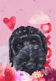 Labradoodle Black - Hippie Hound Studios Valentines  House Flags