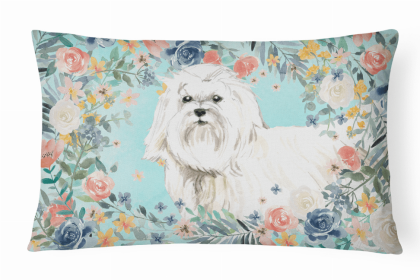 Maltese Dog Art Canvas Fabric Decorative Pillow