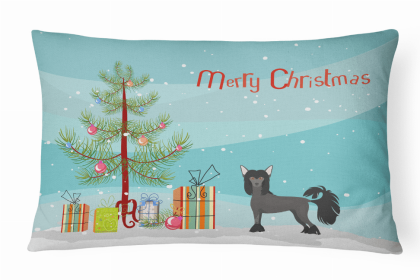 Chinese Crested 1 - Christmas Tree Dog Art Canvas Fabric Decorative Pillow Style 2