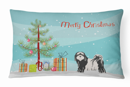 Tibetan Terrier - Christmas Tree Dog Art Canvas Fabric Decorative Pillow Style 2