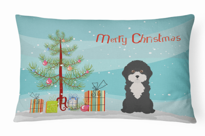 Poodle - Cyprus - Black and White - Christmas Tree Dog Art Canvas Fabric Decorative Pillow Style 2