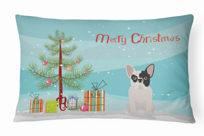 French Bulldog - Black and White - Christmas Tree Dog Art Canvas Fabric Decorative Pillow Style 2