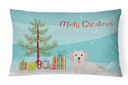 Small Greek Domestic Dog (Kokoni) 2 - Christmas Tree Dog Art Canvas Fabric Decorative Pillow Style 2