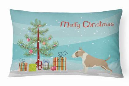 Bull Terrier - Fawn and White - Christmas Tree Dog Art Canvas Fabric Decorative Pillow Style 2