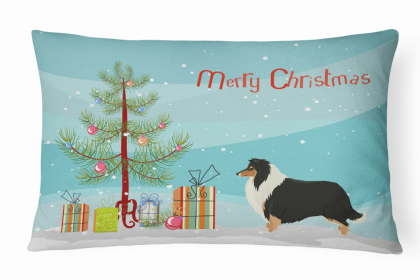 Collie 1 - Christmas Tree Dog Art Canvas Fabric Decorative Pillow Style 2