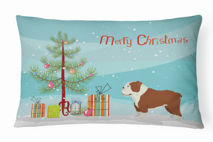 Bulldog 1 - Christmas Tree Dog Art Canvas Fabric Decorative Pillow Style 2