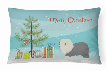 Old English Sheepdog 1 - Christmas Tree Dog Art Canvas Fabric Decorative Pillow Style 2