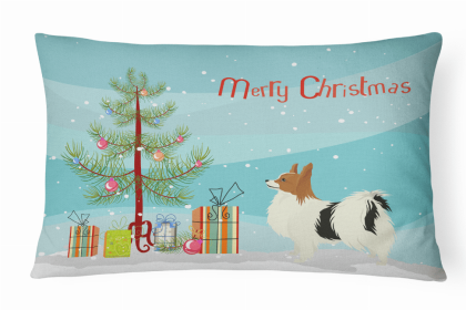 Papillon 1 - Christmas Tree Dog Art Canvas Fabric Decorative Pillow Style 2