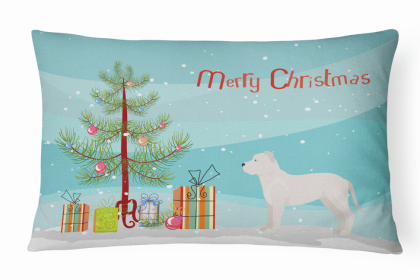 Bull boxer - White - Christmas Tree Dog Art Canvas Fabric Decorative Pillow Style 2