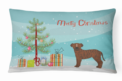 Bull boxer - Christmas Tree Dog Art Canvas Fabric Decorative Pillow Style 2