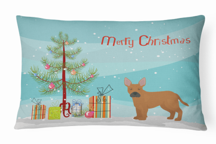 French Bulldog/Pit Bull Mix - Tan - Christmas Tree Dog Art Canvas Fabric Decorative Pillow Style 2