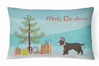 French Bulldog/Pit Bull Mix - Black - Christmas Tree Dog Art Canvas Fabric Decorative Pillow Style 2 -