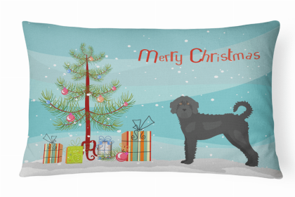 Labradoodle - Black - Christmas Tree Dog Art Canvas Fabric Decorative Pillow Style 2