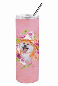 Akita Pink Flowers Double Walled Stainless Steel Travel Mug