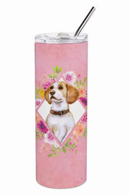 Beagle Pink Flowers Double Walled Stainless Steel Travel Mug