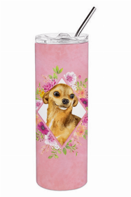 Chihuahua #1 Pink Flowers Double Walled Stainless Steel Travel Mug