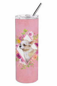 Chihuahua #2 Pink Flowers Double Walled Stainless Steel Travel Mug