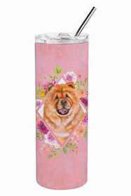 Chow Chow #1 Pink Flowers Double Walled Stainless Steel Travel Mug