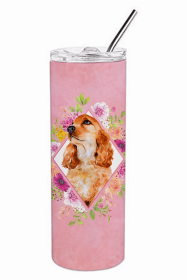 Cocker Spaniel #2 Pink Flowers Double Walled Stainless Steel Travel Mug