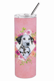 Dalmatian - Puppy Pink Flowers Double Walled Stainless Steel Travel Mug