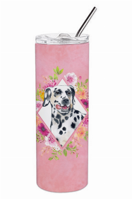 Dalmatian Pink Flowers Double Walled Stainless Steel Travel Mug