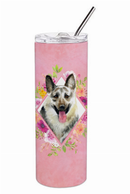 Eastern German Shepherd Pink Flowers Double Walled Stainless Steel Travel Mug