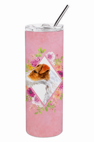 Jack Russell Terrier #2 Pink Flowers Double Walled Stainless Steel Travel Mug