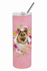 German Shepherd #1 Pink Flowers Double Walled Stainless Steel Travel Mug