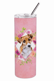 Jack Russell Terrier #1 Pink Flowers Double Walled Stainless Steel Travel Mug