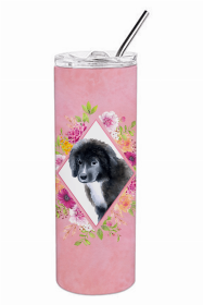 Newfoundland - Puppy Pink Flowers Double Walled Stainless Steel Travel Mug