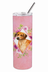 Rhodesian Ridgeback Pink Flowers Double Walled Stainless Steel Travel Mug