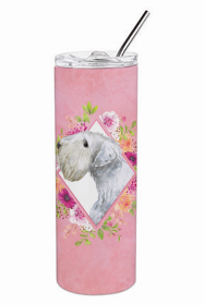 Sealyham Terrier Pink Flowers Double Walled Stainless Steel Travel Mug