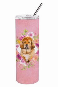 Mastiff - Tibetan Puppy Pink Flowers Double Walled Stainless Steel Travel Mug