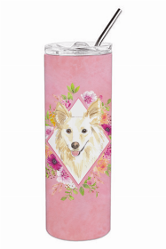 Collie - White Pink Flowers Double Walled Stainless Steel Travel Mug