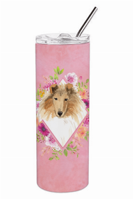 Collie Pink Flowers Double Walled Stainless Steel Travel Mug