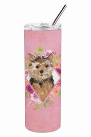 Norwich Terrier Pink Flowers Double Walled Stainless Steel Travel Mug