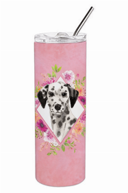 Dalmatian 1 Pink Flowers Double Walled Stainless Steel Travel Mug