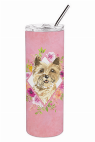 Cairn Terrier Pink Flowers Double Walled Stainless Steel Travel Mug