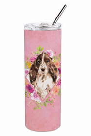 Cocker Spaniel - Brown Parti Pink Flowers Double Walled Stainless Steel Travel Mug