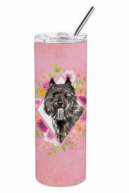 Bouvier des Flandres Pink Flowers Double Walled Stainless Steel Travel Mug