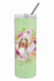 Afghan Hound Green Flowers Double Walled Stainless Steel Travel Mug