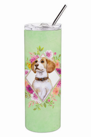 Beagle Green Flowers Double Walled Stainless Steel Travel Mug