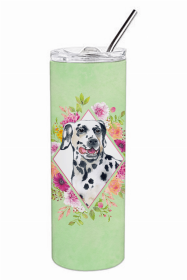 Dalmatian Green Flowers Double Walled Stainless Steel Travel Mug